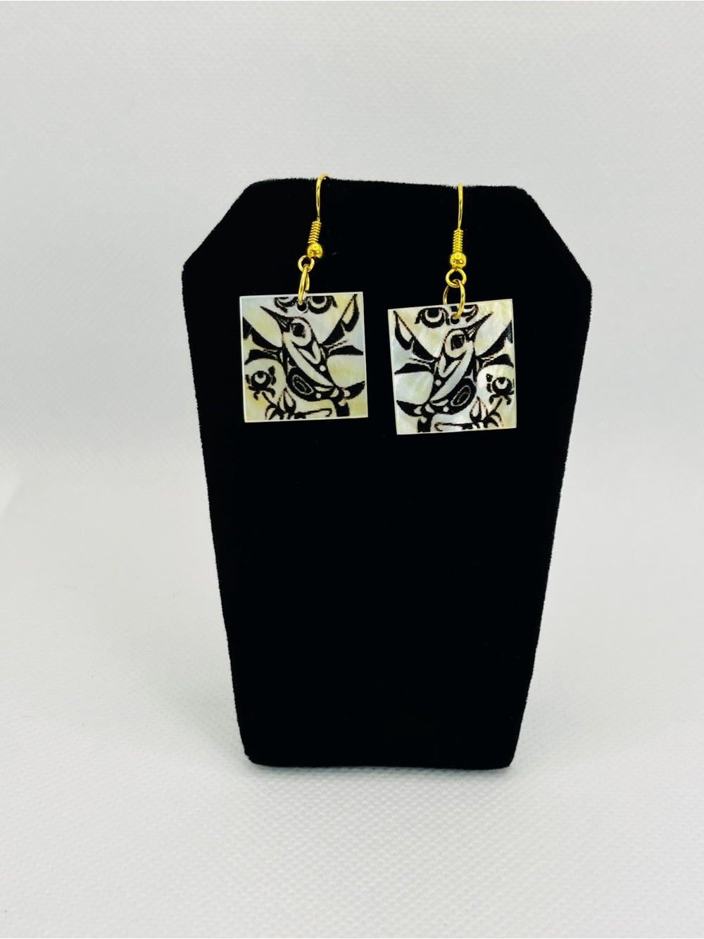 Handcrafted Mother of Pearl Square Bird Drop Earrings - Unbranded